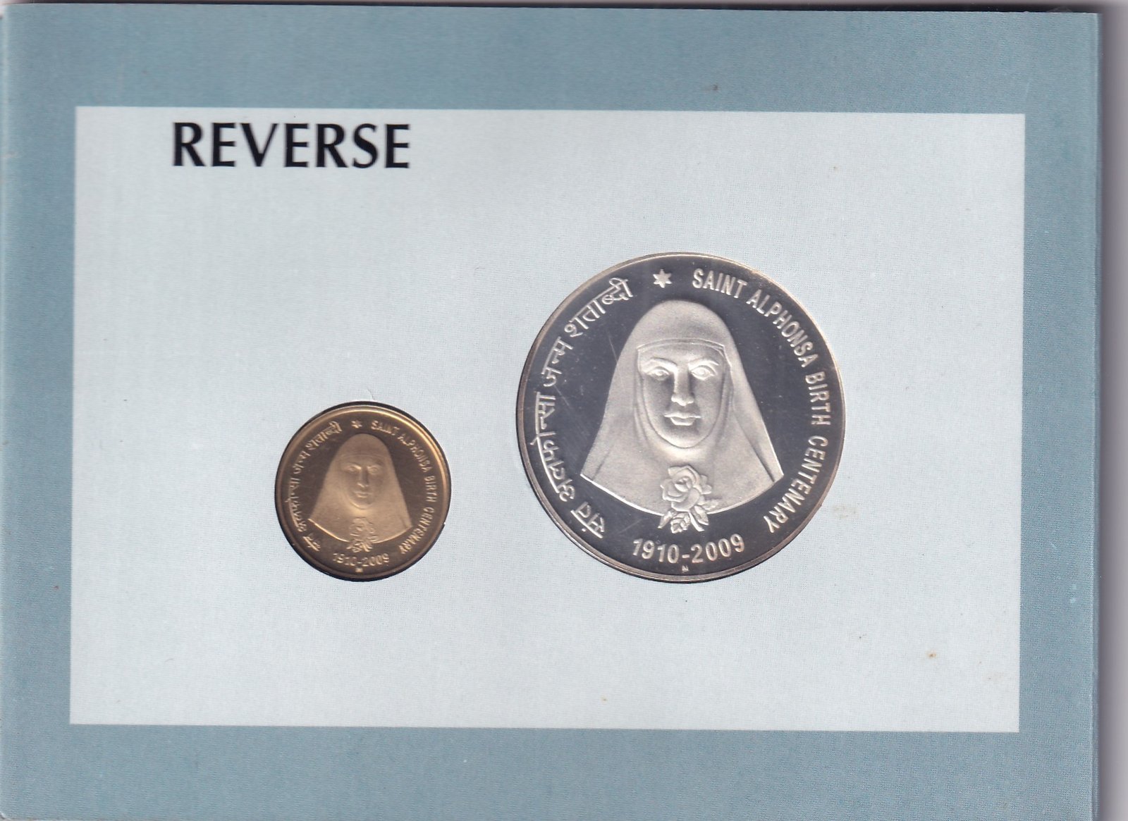 SAINT ALPHONSA BIRTH CENTENARY 1910-2009 MUMBAI MINT 2 COIN ((PROOF SET))