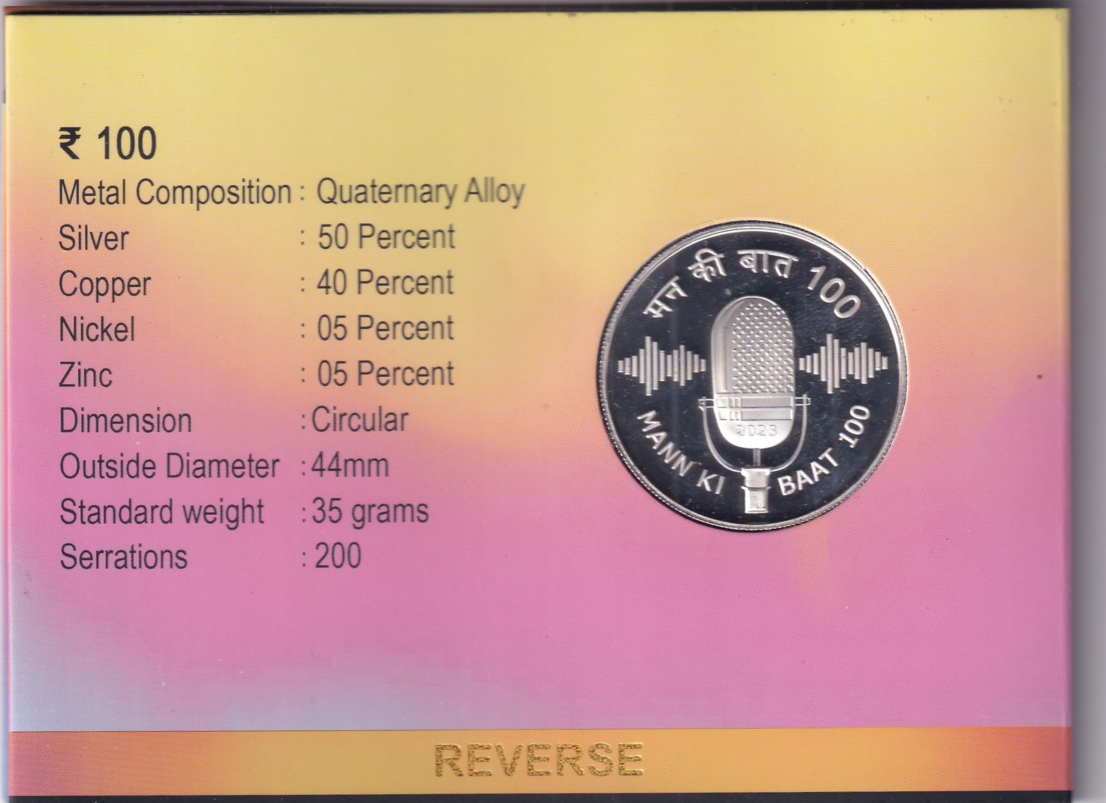 MANN KI BAAT (100TH EPISODE) KOLKATA MINT 1 COIN ((PROOF SET))