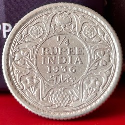 Rare 1/4 Rupee 1936 Silver Coin Calcutta Mint George V King Emperor British India Coin