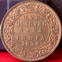 Rare One Quarter Anna 1930 Bombay Mint of George V British India Coin