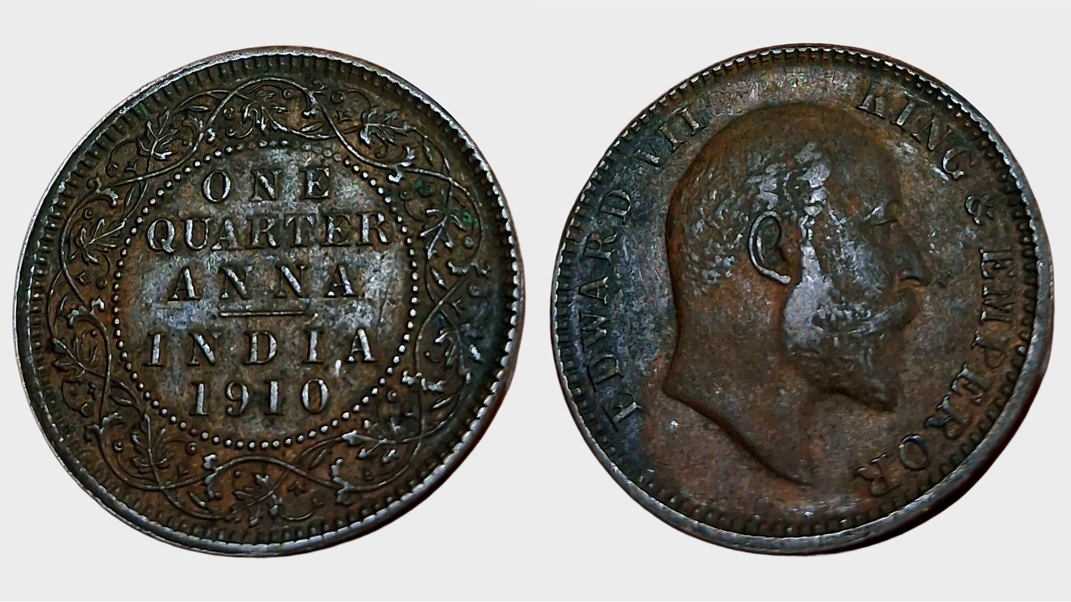 British India Copper One Quarter Anna Year 1910 King Edward-VII **Scare** High Collectable Grade.