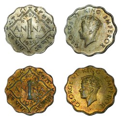 British India One Anna Cu/Ni Year 1939 and Ni/Brs Year 1944 King George-VI Set 2 Coins are in UNC Grades.