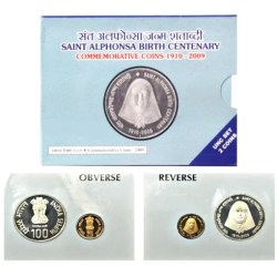 SAINT ALPHONSA BIRTH CENTENARY 1910-2009 MUMBAI MINT 2 COIN ((UNC SET))