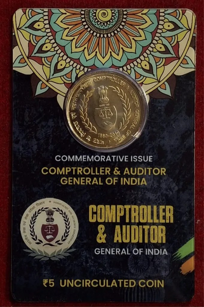 5 Rs. COMPTROLLER & AUDITOR rare Commemorative Coin Card Special Edition