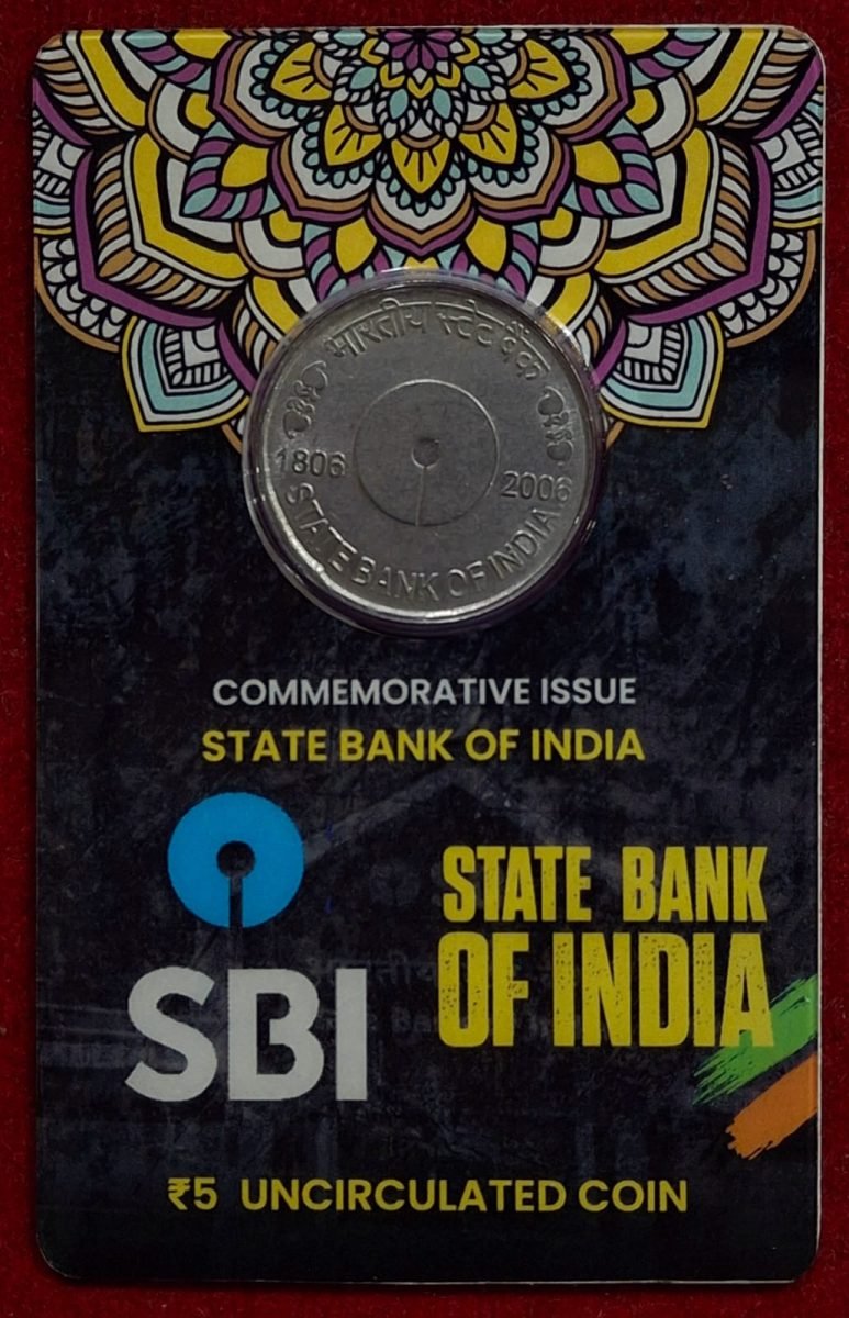 5 Rs. STATE BANK OF INDIA rare Commemorative Coin Card Special Edition