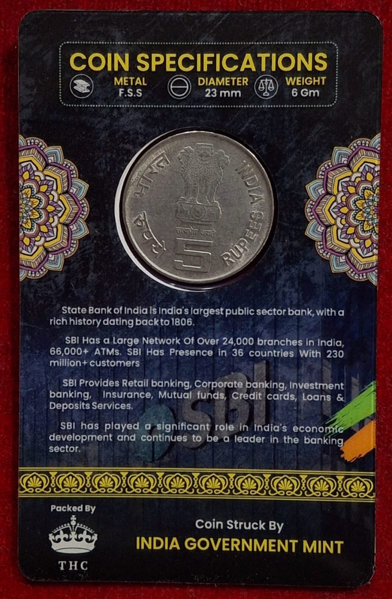 5 Rs. STATE BANK OF INDIA rare Commemorative Coin Card Special Edition