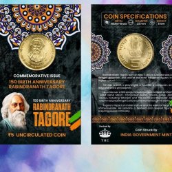 5 Rs. 150 Birth Anniversary Rabindranath Tagore rare Commemorative Coin Card Special Edition