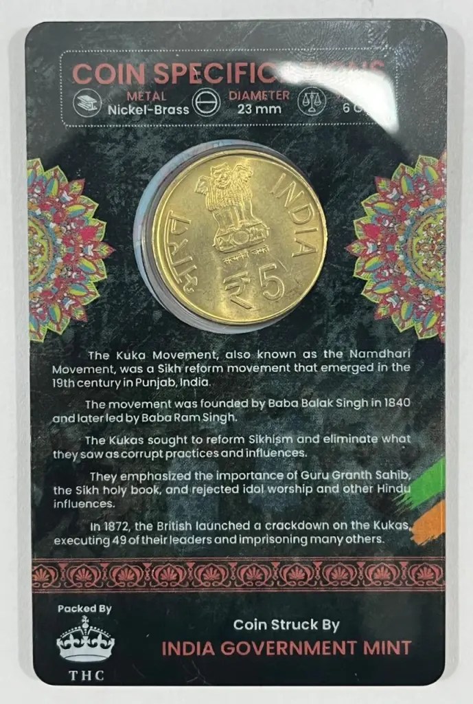 5 Rs. 150 YEARS KUKA MOVEMENT rare Commemorative Coin Card Special Edition