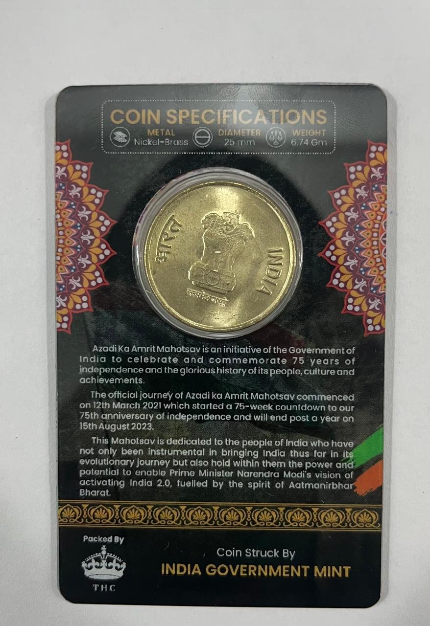5 Rs. AZADI KA AMRIT MAHOTSAV rare Commemorative Coin Card Special Edition