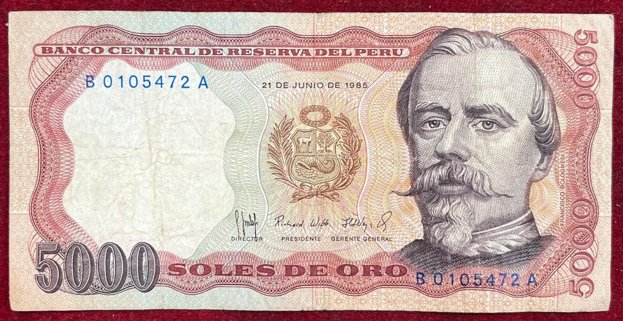 Peru 5000 Soles DE ORO Rare Note