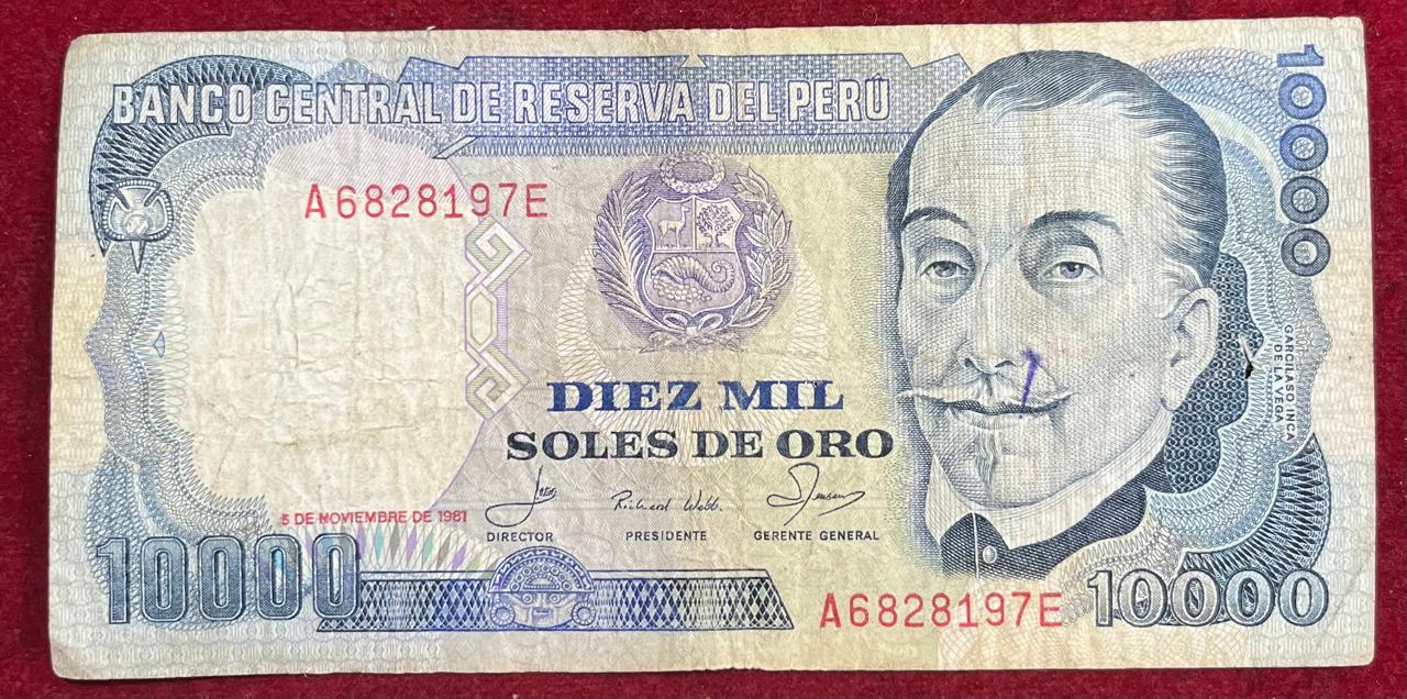 Peru 10000 DIEZ MIL Soles Drare ORO Rare Note