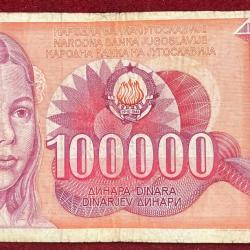 › Yugoslavia 100 000 Dinara Rare Note