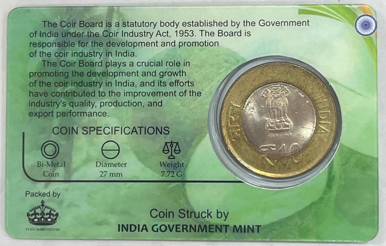 10 Rs 60 Years of COIR Board Commemorative Issue Rare Coin CARD Special Edition