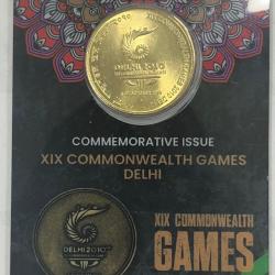 5Rs XIX Commonwealth Games Delhi Commemorative Issue Rare Coin CARD Special Edition