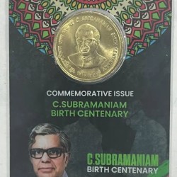 5 Rs C.SUBRAMANIAM BIRTH CENTENARY COMMEMORATIVE ISSUE RARE COIN CARD SPECIAL EDITION