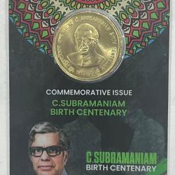 5 Rs C.Subramaniam Birth Centenary Commemorative Issue Rare Coin CARD Special Edition
