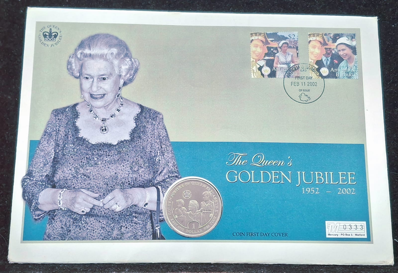 Sierra Leone 1 Dollar 2002 - the Queen's Golden Gubilee Coin First DAY Cover Mint Pack GEM UNC