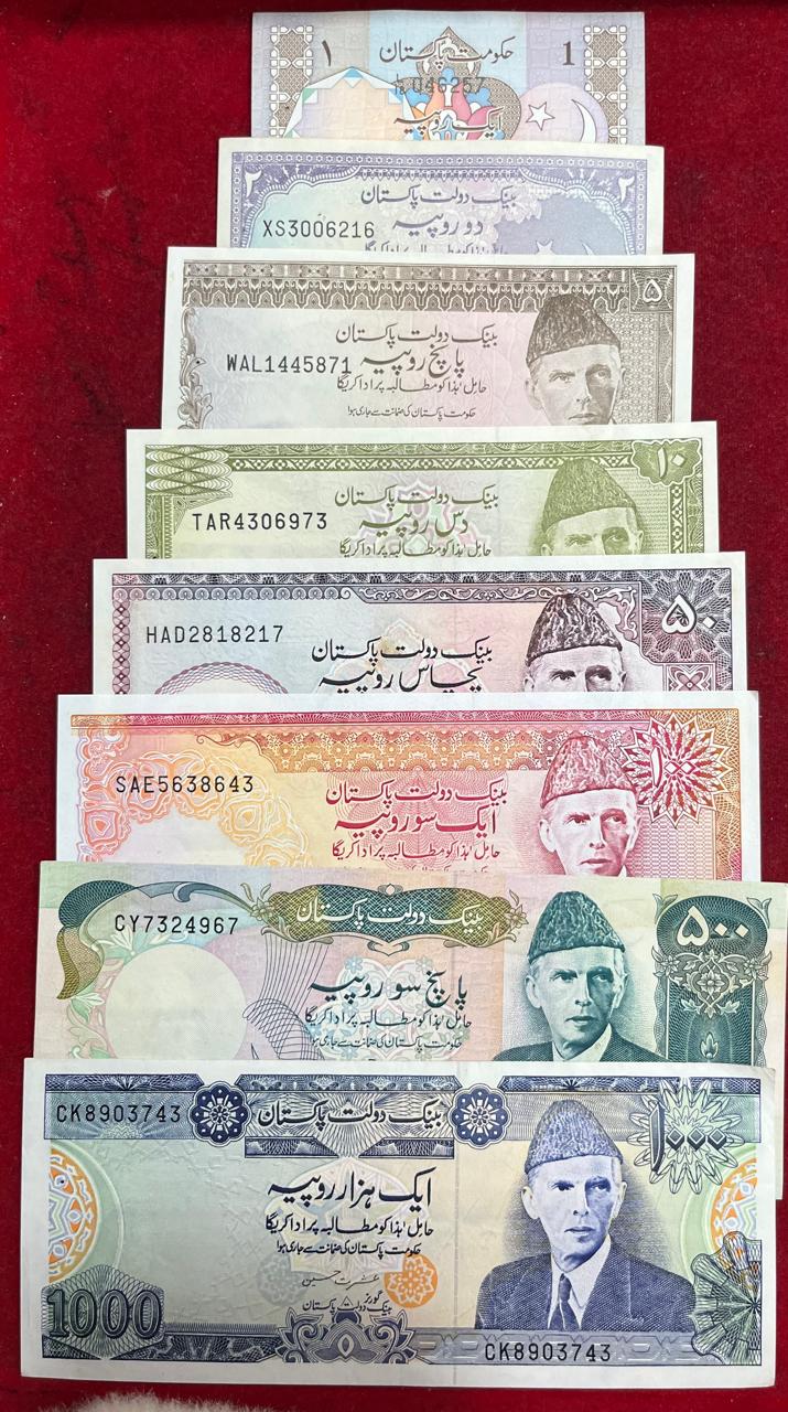 Pakistan 8 Note UNC Old Issue Jinna First Issue Set