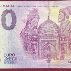 India 0 Euro - Taj Mahal Shah Jahan, Empress Mumtaz Mahal Eurosouvenir UNC Bank Note