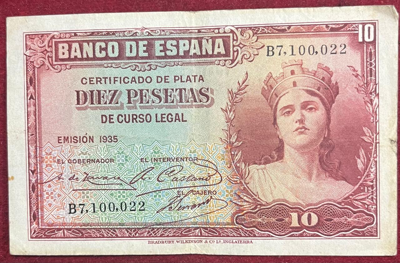 Espana 10 Pesetas Rare Note #B-2