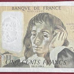 France 500 Francs 1990 Big Size Rare Note #B-2
