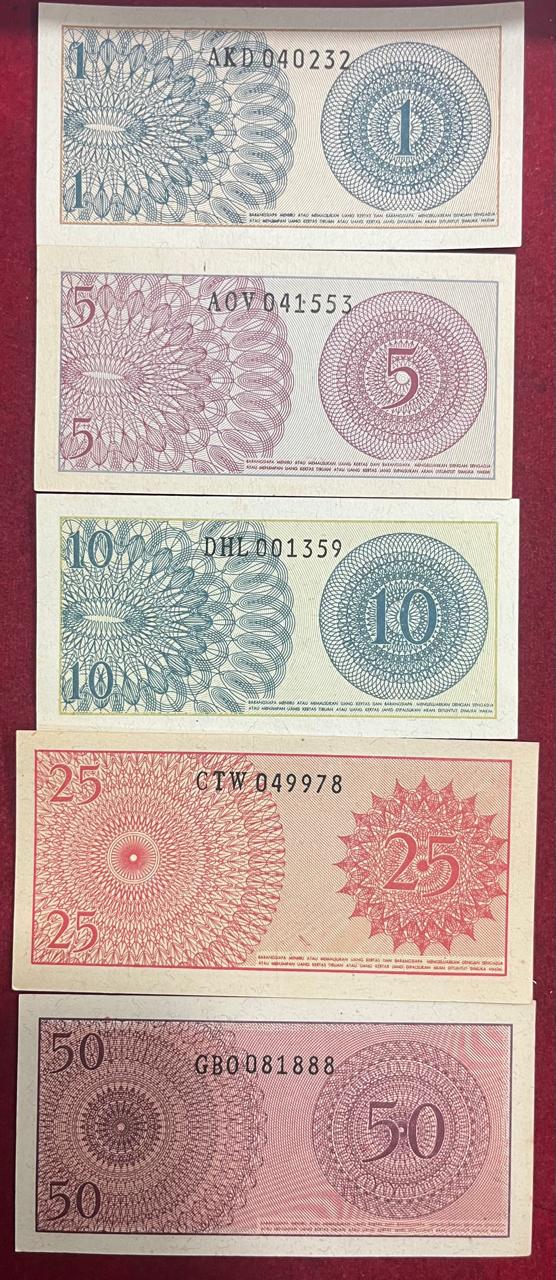 Indonesia (5 note UNC Set ) Old Issue Rare Note