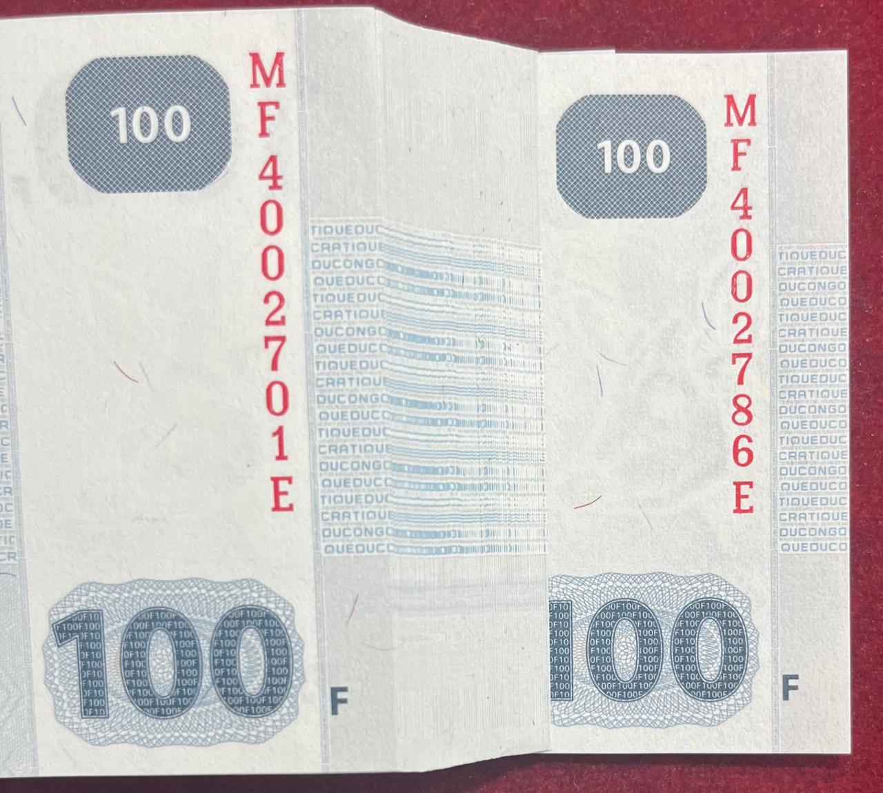 Congo 100 Francs (100 Note Serical Packet ) GEM UNC with 786 Fancy Packet