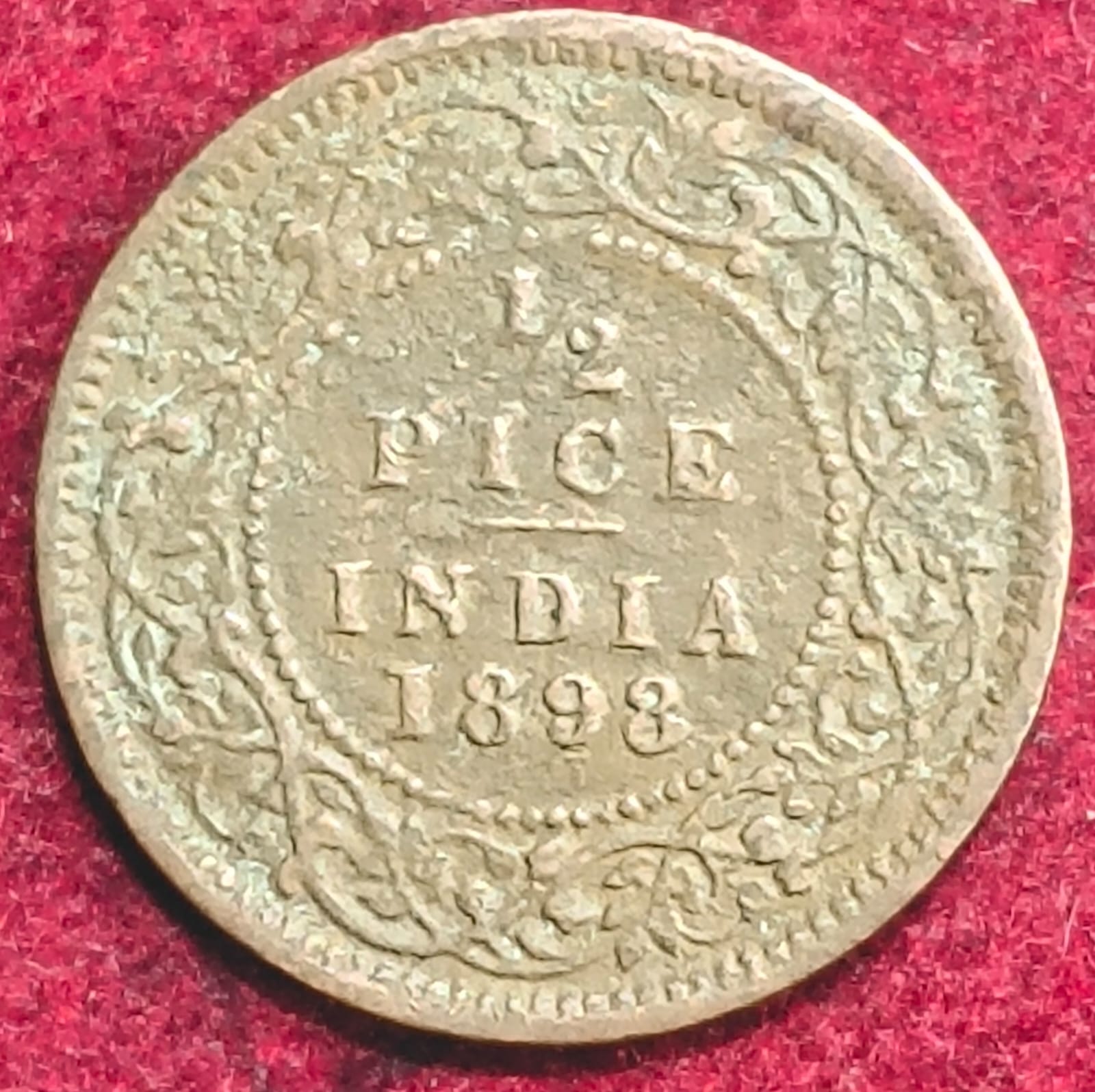 British India Victoria 1/2 Pice 1898 Rare Coin #S-134