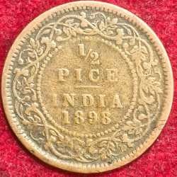 British India Victoria 1/2 Pice 1898 Rare Coin #S-137