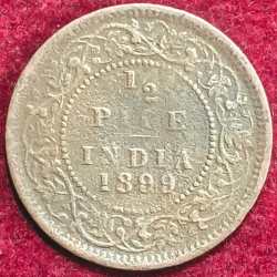 British India Victoria 1/2 Pice 1899 Rare Coin #S-138