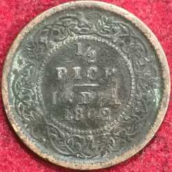 British India Victoria 1/2 Pice 1862 Rare Coin #S-141