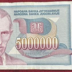 Yugoslavia 5000000 Dinara Rare Note #B-2