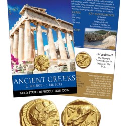 ANCIENT GREEKS – Gold Stater Reproduction Coin with beautiful folder