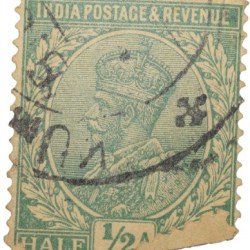 Postal Stamp of George V 1/2 Anna Green Colour - Used Condition as per image.