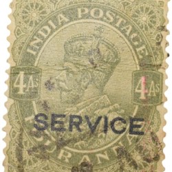 Postal Stamp of George V 4 Annas Olive Green Colour - Used Condition as per image.