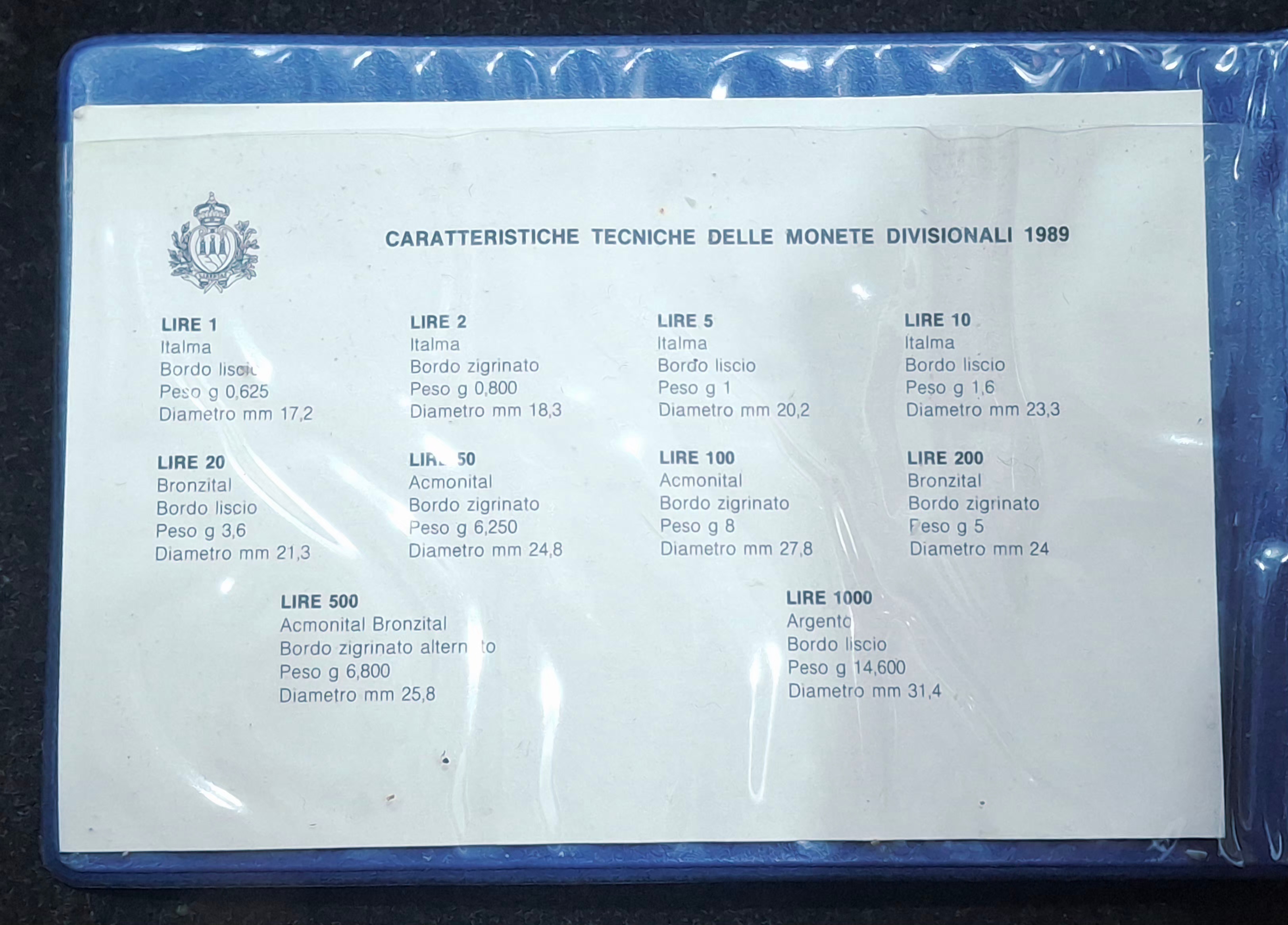 1989 Italy SAN Marino complete set 10 Coins UNC with silver in official folder silver coin weight Silver (.835) Weight 14.6 g