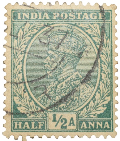 Postal Stamp of George V 1/2 Anna Green Colour - Used Condition as per image.