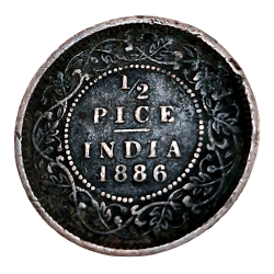 British India Copper 1/2 Pice Year 1886 Victoria Empress in Used Condition.