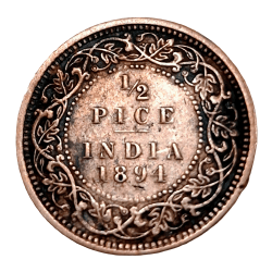 British India Copper 1/2 Pice Year 1894 Victoria Empress in Collectable Grade.