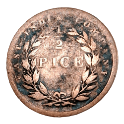 British India Copper 1/2 Pice Year 1853 East India Company **Rare** Used Condition.