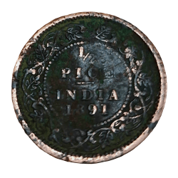 British India Copper 1/2 Pice Year 1891 Victoria Empress in Used Condition.