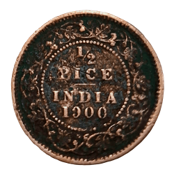 British India Copper 1/2 Pice Year 1900 Victoria Empress in Used Condition.