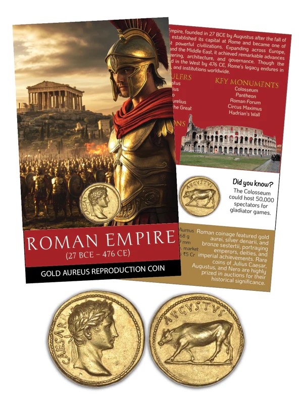 Roman Empire β Gold Aureus Reproduction Coin with Beautiful Folder Coin