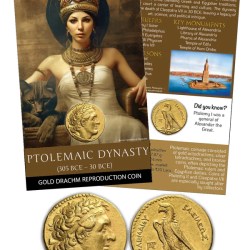 Ptolemaic Dynasty – Gold Drachm Reproduction Coin with Beautiful Folder Coin