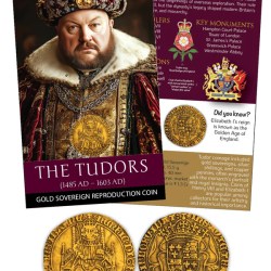 The Tudors – Gold Sovereign Reproduction Coin with Beautiful Folder Coin