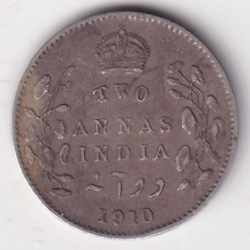 Two Annas 1910 King Edward Silver Coin