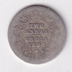 British India 2 Annas 1896 Victoria Silver Rare Coin