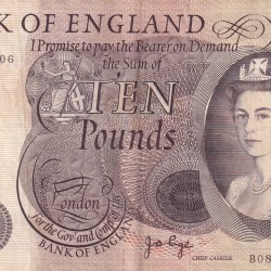 Ex Rare 10 Pounds 1970-75 Queen Elizabeth II Old Very Fine Note #1