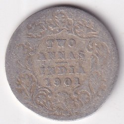 British India 2 Annas 1901 Victoria Silver Rare Coin