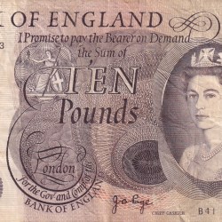 Ex Rare 10 Pounds 1970-75 Queen Elizabeth II Old Very Fine Crease Torn Damage Note #2